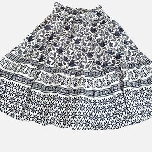 Boden White and Blue Tiered A-Line Midi Skirt